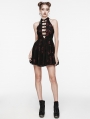 Black and Red Gothic Rose Print Sexy Deep V-neck Sleeveless Short Dress