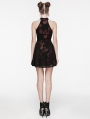 Black and Red Gothic Rose Print Sexy Deep V-neck Sleeveless Short Dress