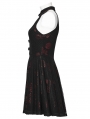 Black and Red Gothic Rose Print Sexy Deep V-neck Sleeveless Short Dress