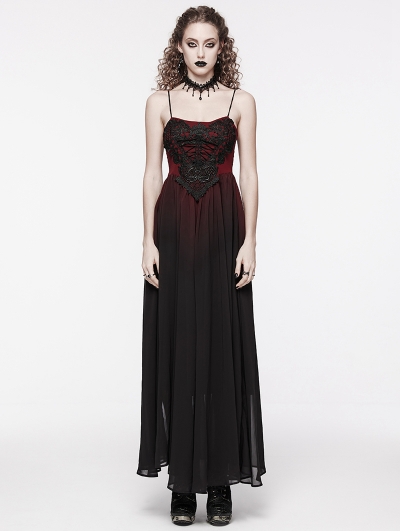 Black and Red Gothic Gorgeous Chiffon Embroidery Long Slip Dress