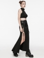 Black Gothic Punk Mesh Splicing Drawstring Slit Maxi Skirt