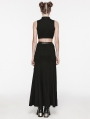 Black Gothic Punk Mesh Splicing Drawstring Slit Maxi Skirt