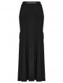 Black Gothic Punk Mesh Splicing Drawstring Slit Maxi Skirt