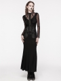 Black Gothic Lace Applique Mesh Long Sleeve Slim Fit Dress