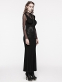 Black Gothic Lace Applique Mesh Long Sleeve Slim Fit Dress