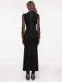 Black Gothic Lace Applique Mesh Long Sleeve Slim Fit Dress