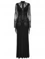 Black Gothic Lace Applique Mesh Long Sleeve Slim Fit Dress