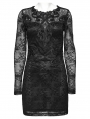 Black Gothic Elegant Lace Embroidery Long Sleeve Short Dress