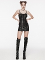 Black Gothic Punk Rivet Webbing Sexy Slim Short Dress