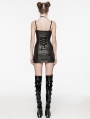 Black Gothic Punk Rivet Webbing Sexy Slim Short Dress