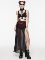 Black and Red Gothic Daily Chiffon Sheer High Slit Maxi Skirt