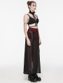 Black and Red Gothic Daily Chiffon Sheer High Slit Maxi Skirt