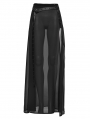 Black Gothic Daily Chiffon Sheer High Slit Maxi Skirt