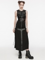 Black Gothic Punk Cross Splicing Eyelet Drawstring Long Skirt