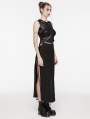 Black Gothic Punk Cross Splicing Eyelet Drawstring Long Skirt