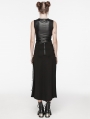 Black Gothic Punk Cross Splicing Eyelet Drawstring Long Skirt