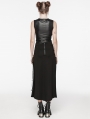 Black Gothic Punk Cross Splicing Eyelet Drawstring Long Skirt