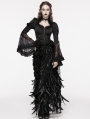 Black Gorgeous Queen Rose Feather Embellished Gothic Long Skirt