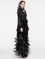 Black Gorgeous Queen Rose Feather Embellished Gothic Long Skirt