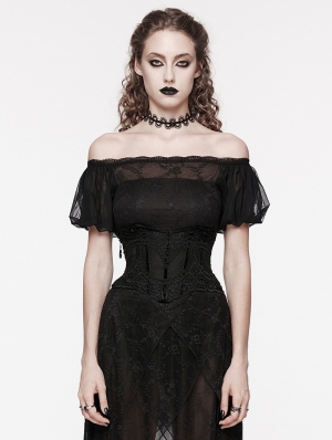 Black Gothic Mesh Lace Appliqued Waistband for Women