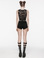 Black Gothic Daily Cross Embroidery Lace Tank Top for Women