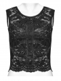 Black Gothic Daily Cross Embroidery Lace Tank Top for Women