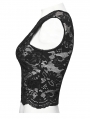 Black Gothic Daily Cross Embroidery Lace Tank Top for Women