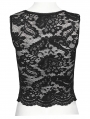 Black Gothic Daily Cross Embroidery Lace Tank Top for Women