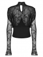 Black Gothic Retro Floral Lace Long Sleeves Shirt for Women