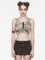 Black and Coffee Gothic Wasteland Hooded Knit Crop Top for Women