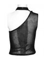 Women's Black Gothic Asymmetric Sexy Mesh Printed Top With Detachable Choker