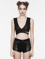 Black Gothic Punk Asymmetrical Overlapping Crop Top for Women