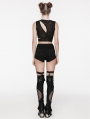 Black Gothic Punk Asymmetrical Overlapping Crop Top for Women
