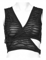 Black Gothic Punk Asymmetrical Overlapping Crop Top for Women