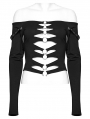 Black Gothic Punk Sexy Hollow Out Off-the-Shoulder T-Shirt for Women