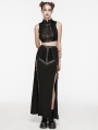 Black Gothic Punk Buckle Stand Collar Tie-Up Crop Top for Women