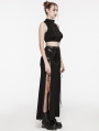 Black Gothic Punk Buckle Stand Collar Tie-Up Crop Top for Women