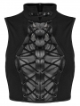 Black Gothic Punk Buckle Stand Collar Tie-Up Crop Top for Women