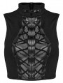 Black Gothic Punk Buckle Stand Collar Tie-Up Crop Top for Women