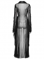 Black Gothic Perspective Chiffon Lapel Collar Long Cardigan for Women