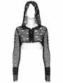 Black Gothic Punk Hooded Ripped Mesh Short Jacket for Women