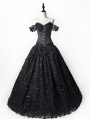 Black Romantic Gothic Floral Beading Lace Tulle Wedding Prom Dress