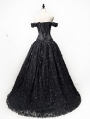 Black Romantic Gothic Floral Beading Lace Tulle Wedding Prom Dress
