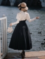 Beige and Black Fake Two Pieces Cold Shoulder Classic Lolita OP Dress