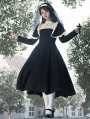 Black and Beige Gothic Nun Fake Two-Piece Ruffle Trim Lolita OP Dress