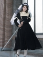 Black and Beige Gothic Nun Fake Two-Piece Ruffle Trim Lolita OP Dress