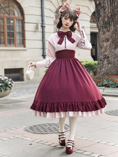 Purple Rose Embroidery Classic Fake Two-Piece Lolita OP Dress