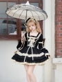 Black and Beige Ruffle Square Neck Vintage Doll Gothic Lolita OP Dress