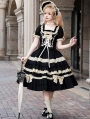 Black and Beige Ruffle Square Neck Vintage Doll Gothic Lolita OP Dress