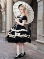 Black and Beige Ruffle Square Neck Vintage Doll Gothic Lolita OP Dress